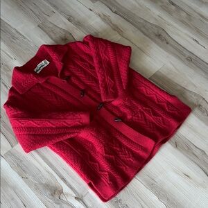 100% Merino Wool Aran Crafts Vibrant Red Cable Knit Cardigan